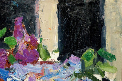 Vibrant purple green abstract floral oil painting by Zaborovsky Leonid Alexandrovich