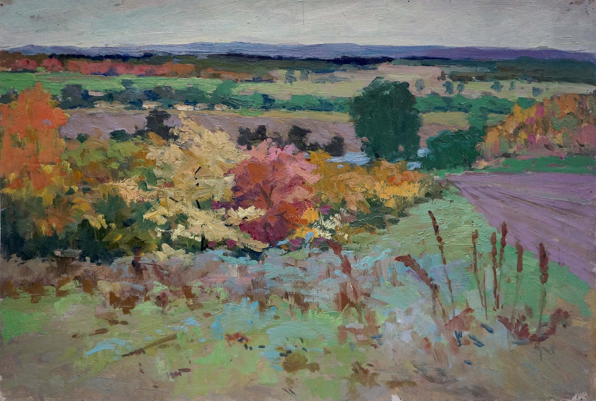 Oil painting After the Rain by Korostelev Vladimir Alexandrovich: vibrant autumn foliage