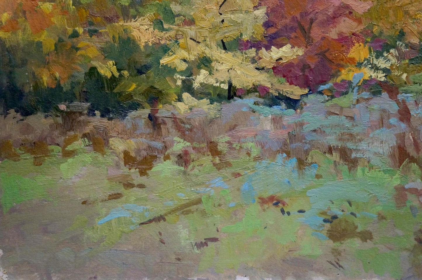 Oil painting After the Rain by Korostelev Vladimir Alexandrovich, vibrant autumn foliage