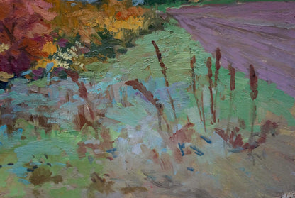 Oil painting After the Rain by Korostelev Vladimir Alexandrovich: impressionist field with reeds and foliage