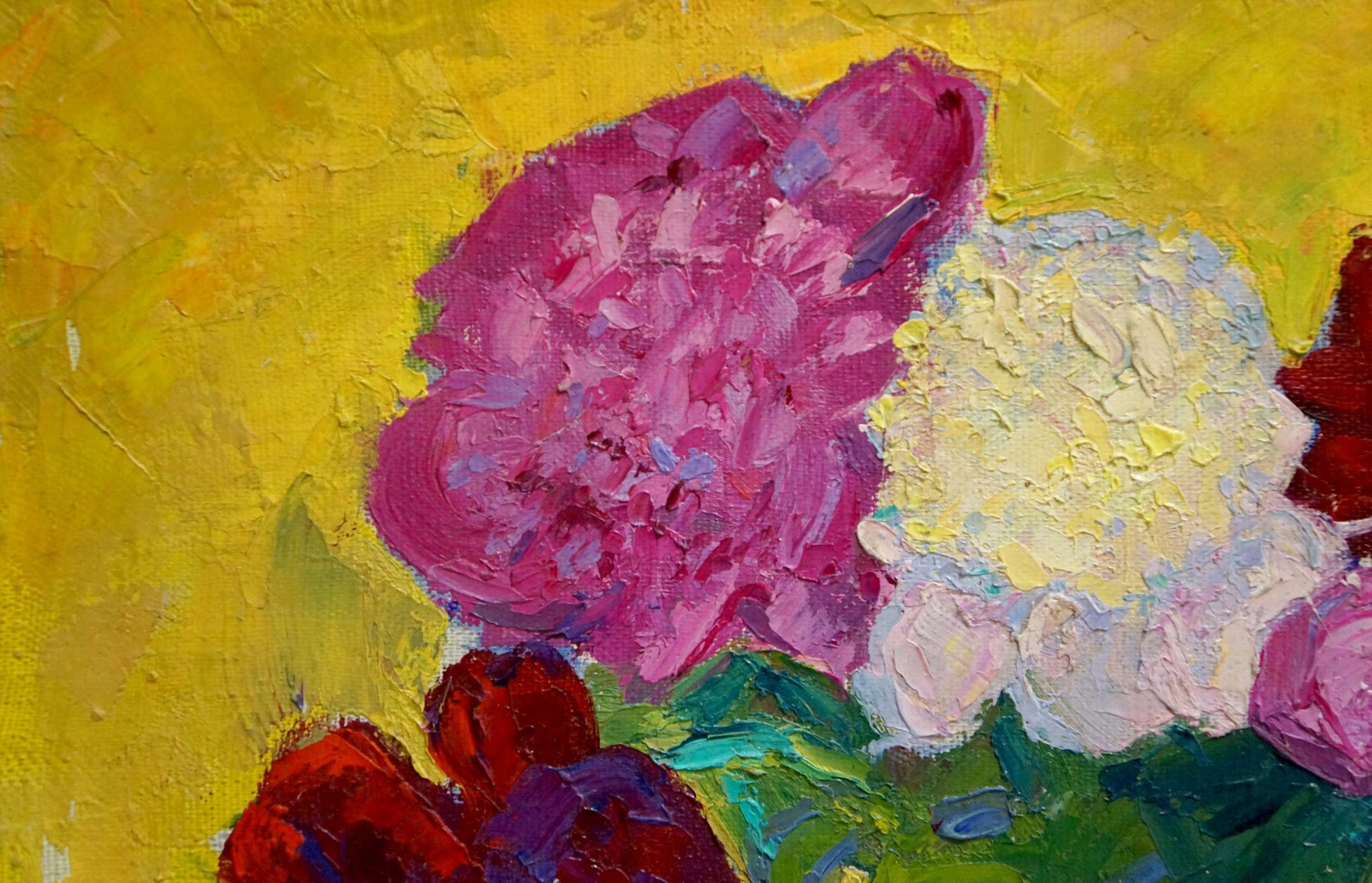 Vibrant pink and white peonies in vase by Vandalovsky Sergey Viktorovich oil painting