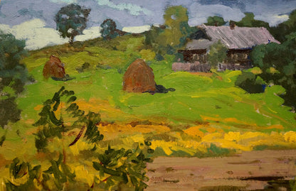 Oil painting of rustic wooden house by Korostelev Vladimir Alexandrovich
