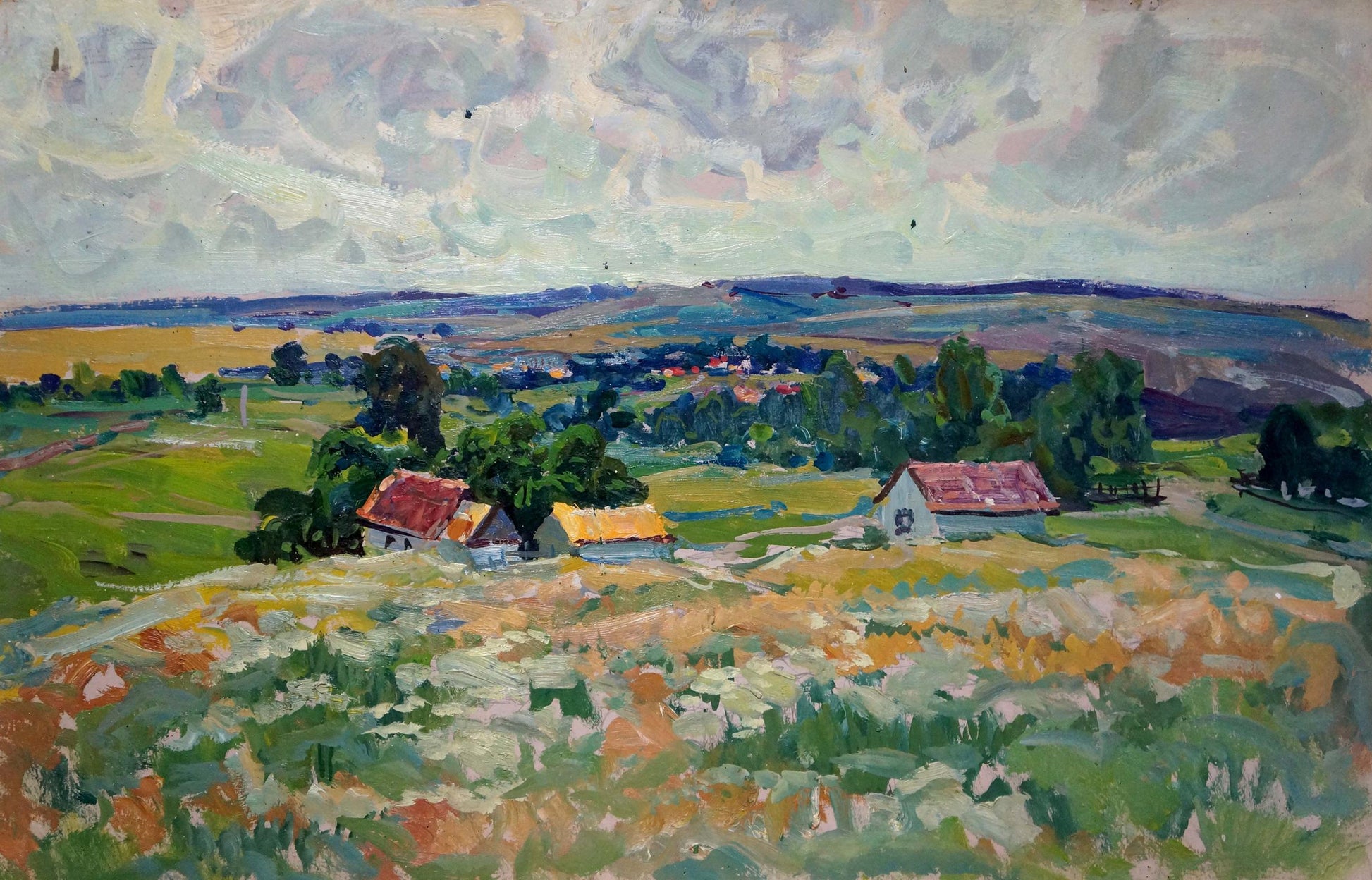 Vibrant impressionist oil painting Rustic romance in silence by Anatoly Fomin