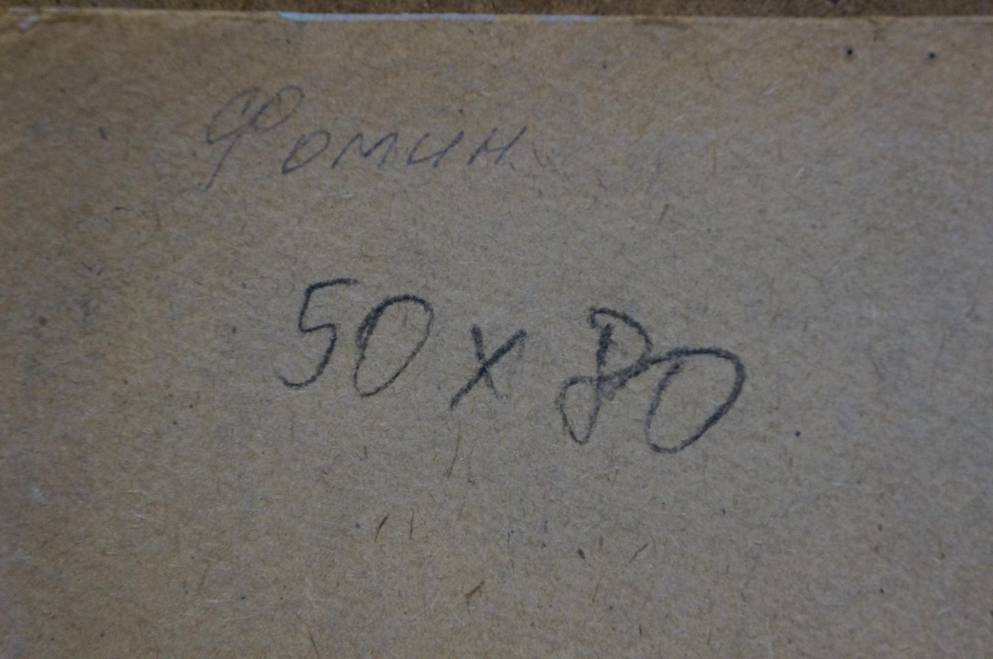 Back of Oil painting Rustic romance in silence Anatoly Fomin with romin and 50x80 markings