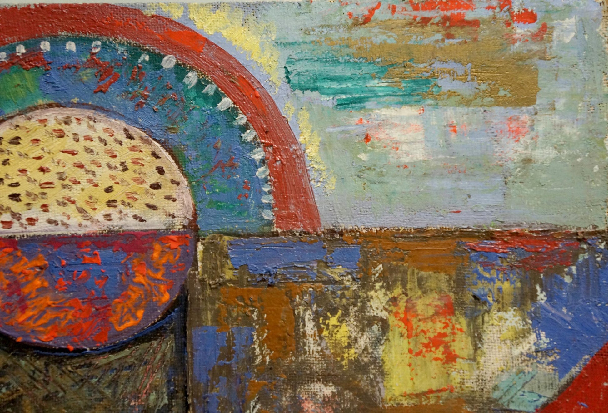 Abstract oil painting Landscape W. Bauer with bold textured brushstrokes