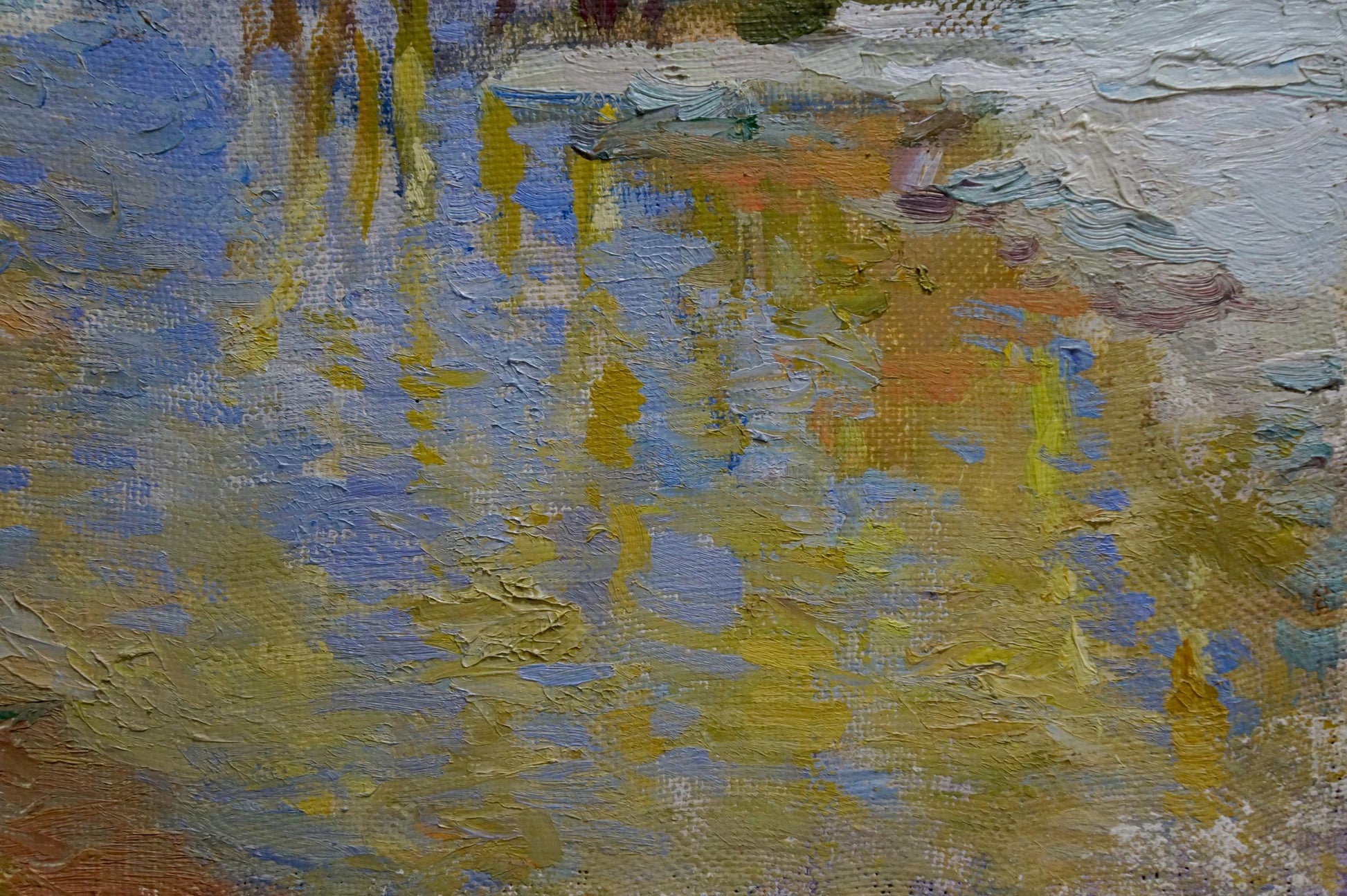 Oil painting River Thawing Season by Alexander Mynka, textured water surface