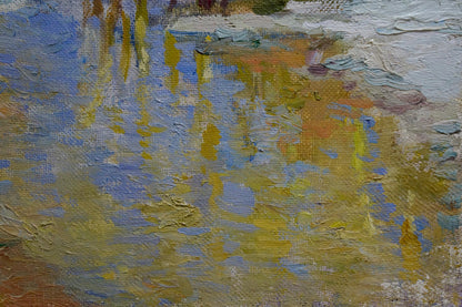 Oil painting River Thawing Season by Alexander Mynka, textured water surface