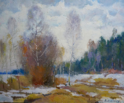 Oil painting The first snow fell in the forest by Alexander Mynka
