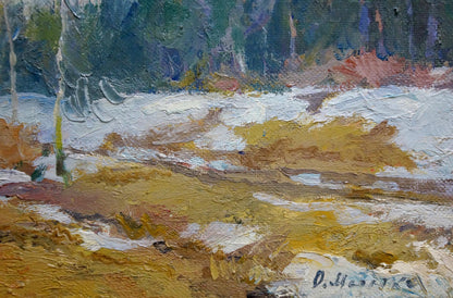 Oil painting The first snow fell in the forest by Alexander Mynka snowy landscape