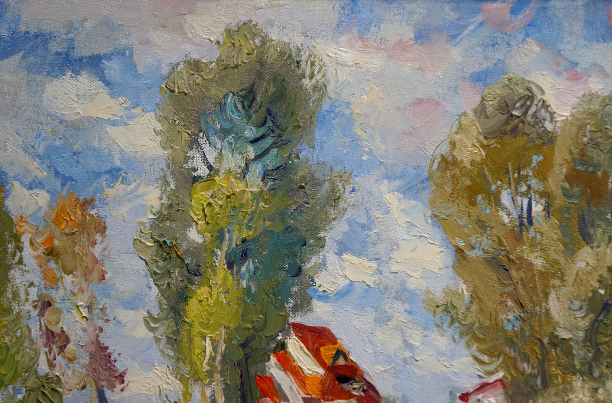 Oil painting July by Mynka Alexander Fedorovich: impressionist trees in vibrant foliage