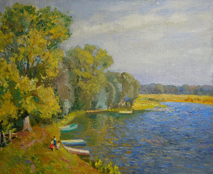 Vibrant impressionist oil painting Walk along the river by Alexander Mynka