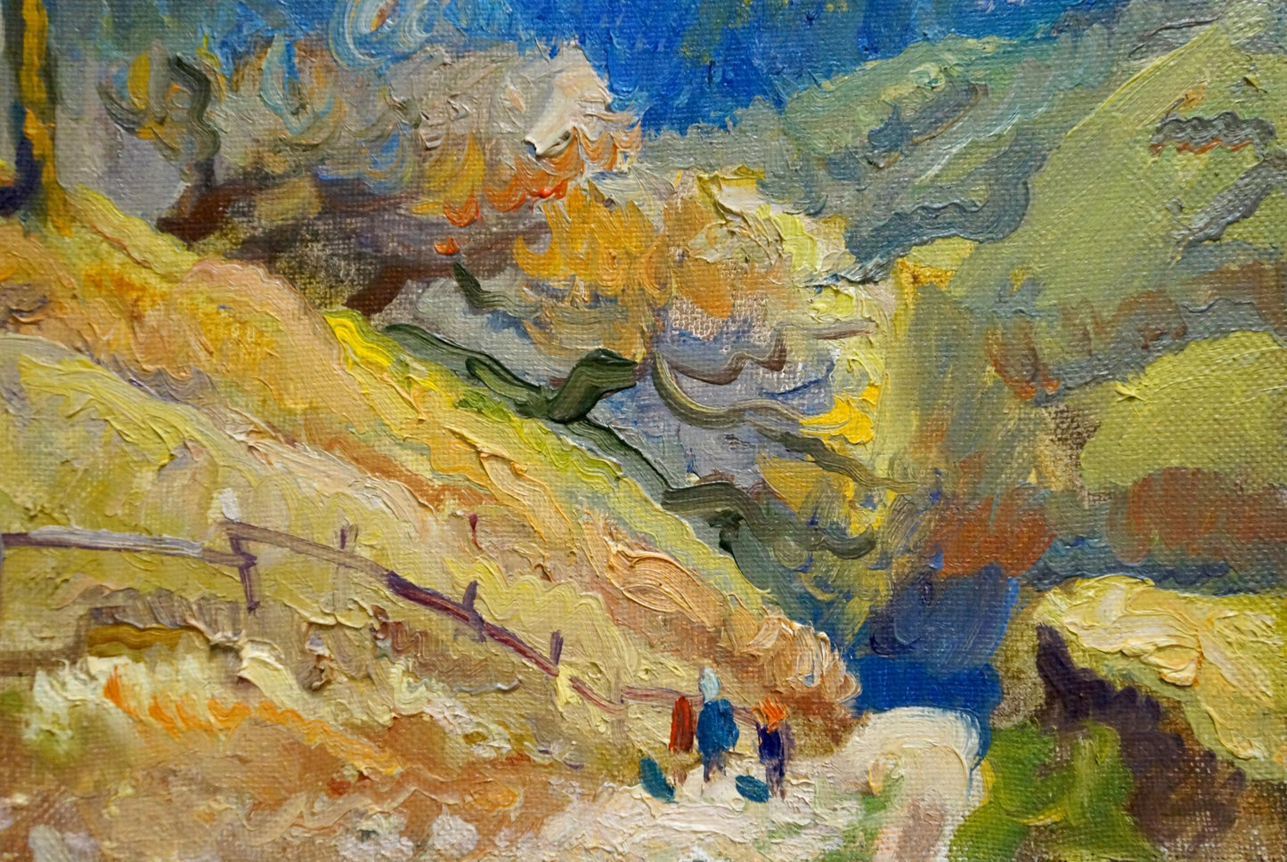 Vibrant impressionist oil painting by Mynka Alexander Fedorovich of mountain path with figures