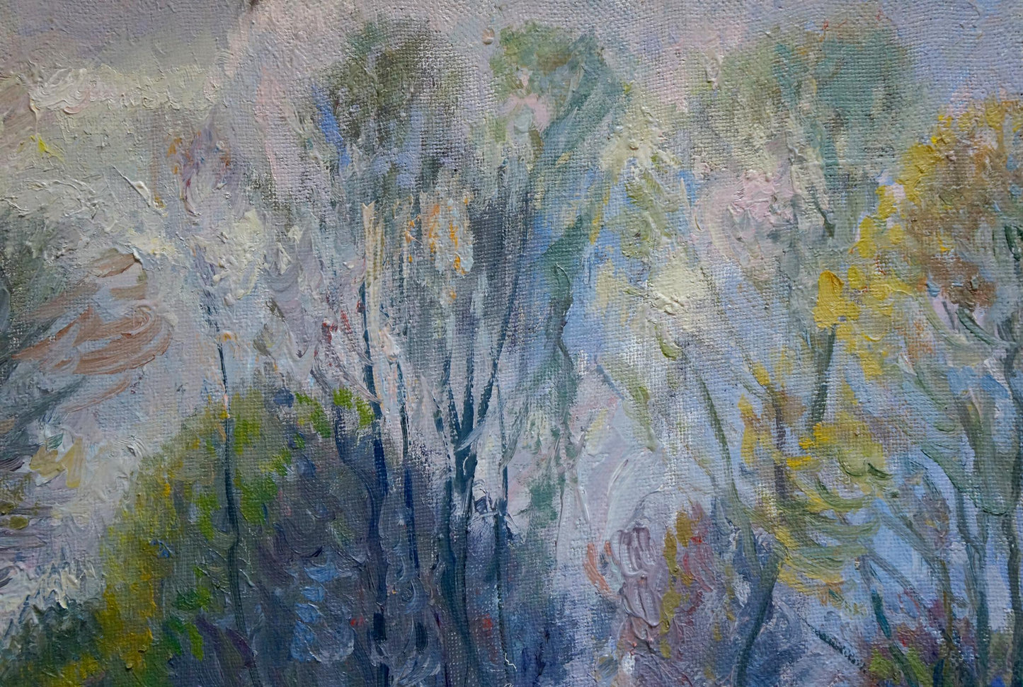 Impressionistic oil painting of November day trees by Alexander Mynka