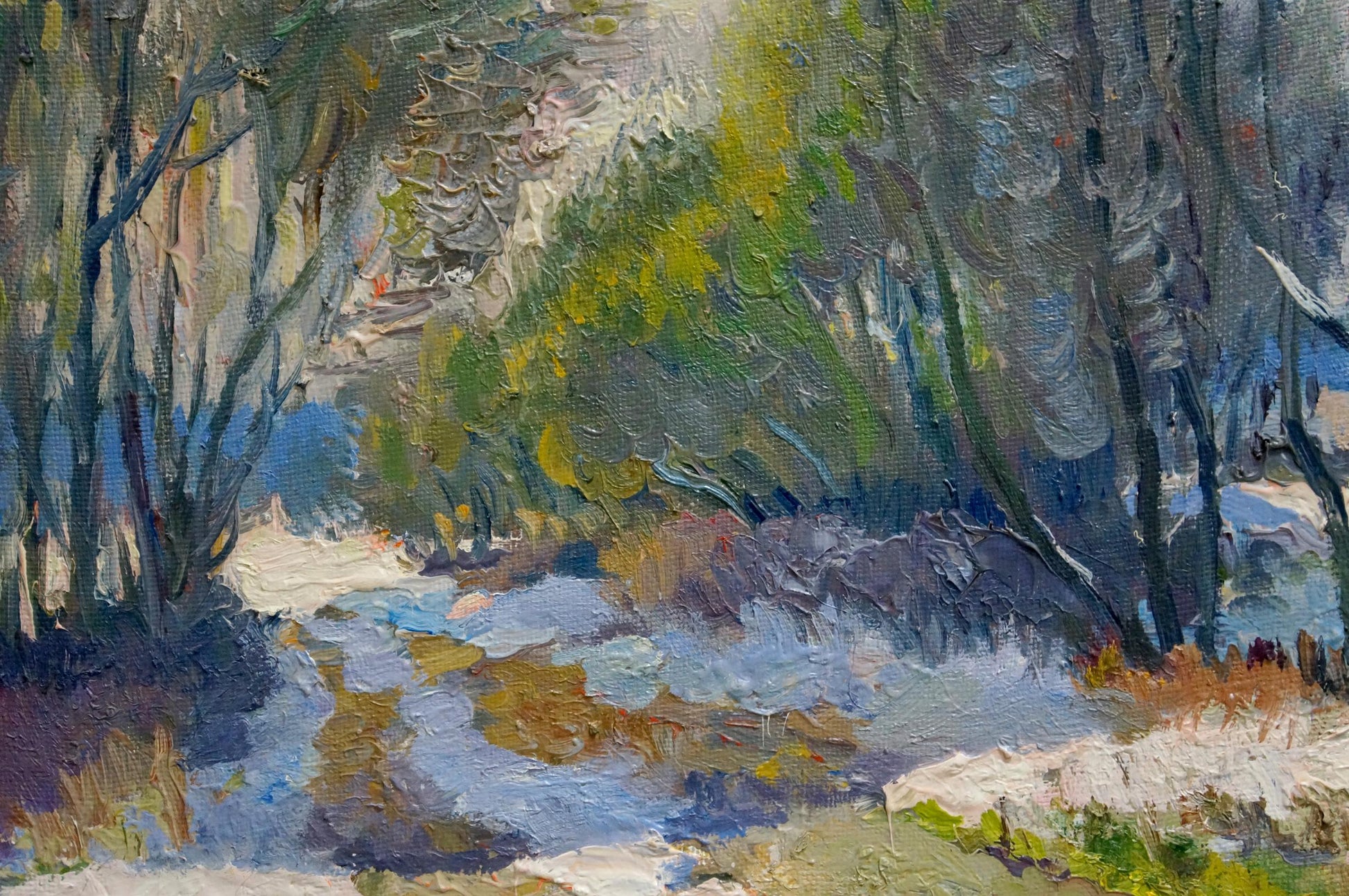 Oil painting November day by Alexander Mynka: textured forest path