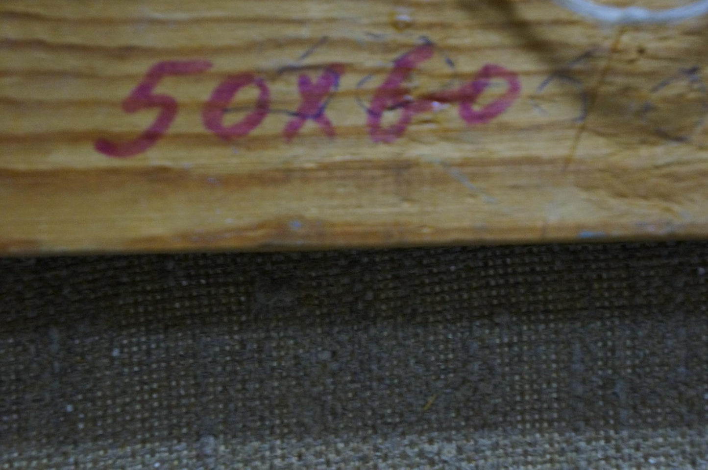 Back of Oil painting End of summer with 50x60 marker inscription on wood