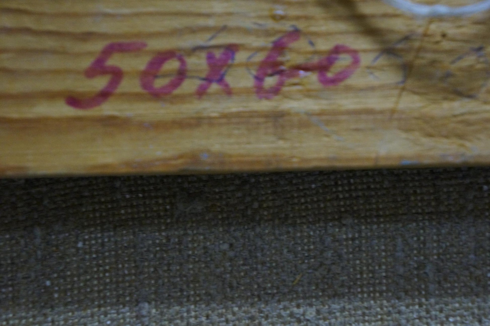 Back of Oil painting End of summer with 50x60 marker inscription on wood