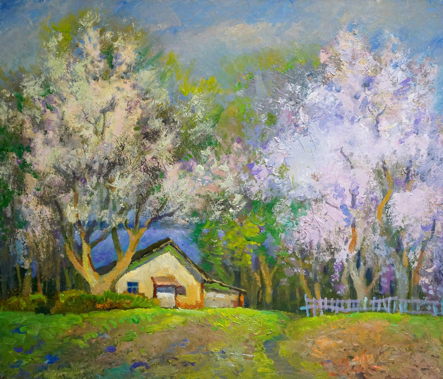 Pastel oil painting of blooming trees by Mynka Alexander Fedorovich