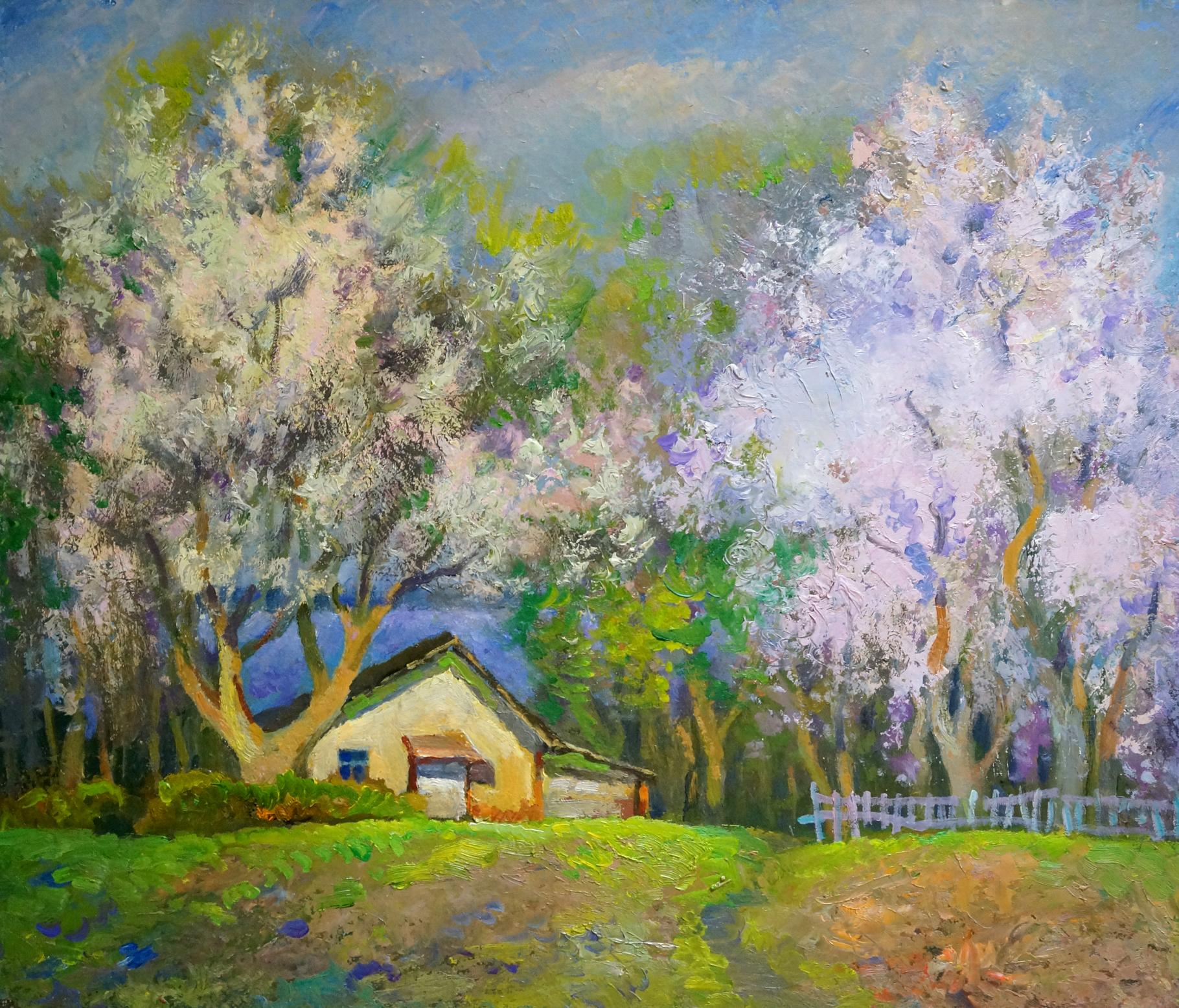 Pastel oil painting of blooming trees by Mynka Alexander Fedorovich