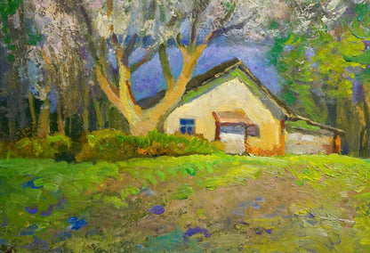 Impressionistic oil painting of blooming trees by Mynka Alexander Fedorovich