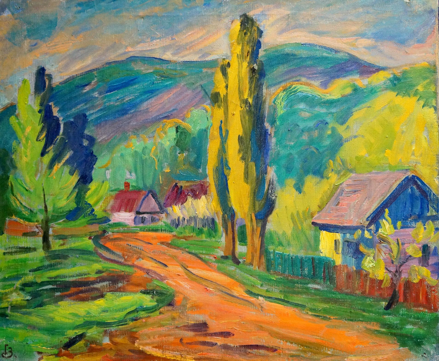 Vibrant impressionist oil painting by Zakharyan Gurgen Arutyunovich: village landscape
