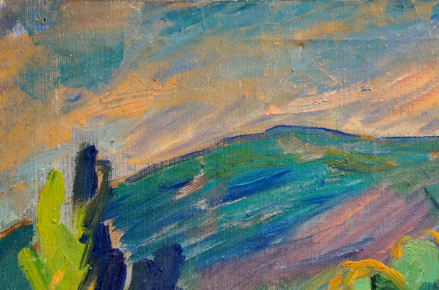 Vibrant impressionist oil painting of Zakharyan village by Gurgen Arutyunovich