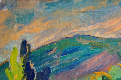 Vibrant impressionist oil painting of Zakharyan village by Gurgen Arutyunovich
