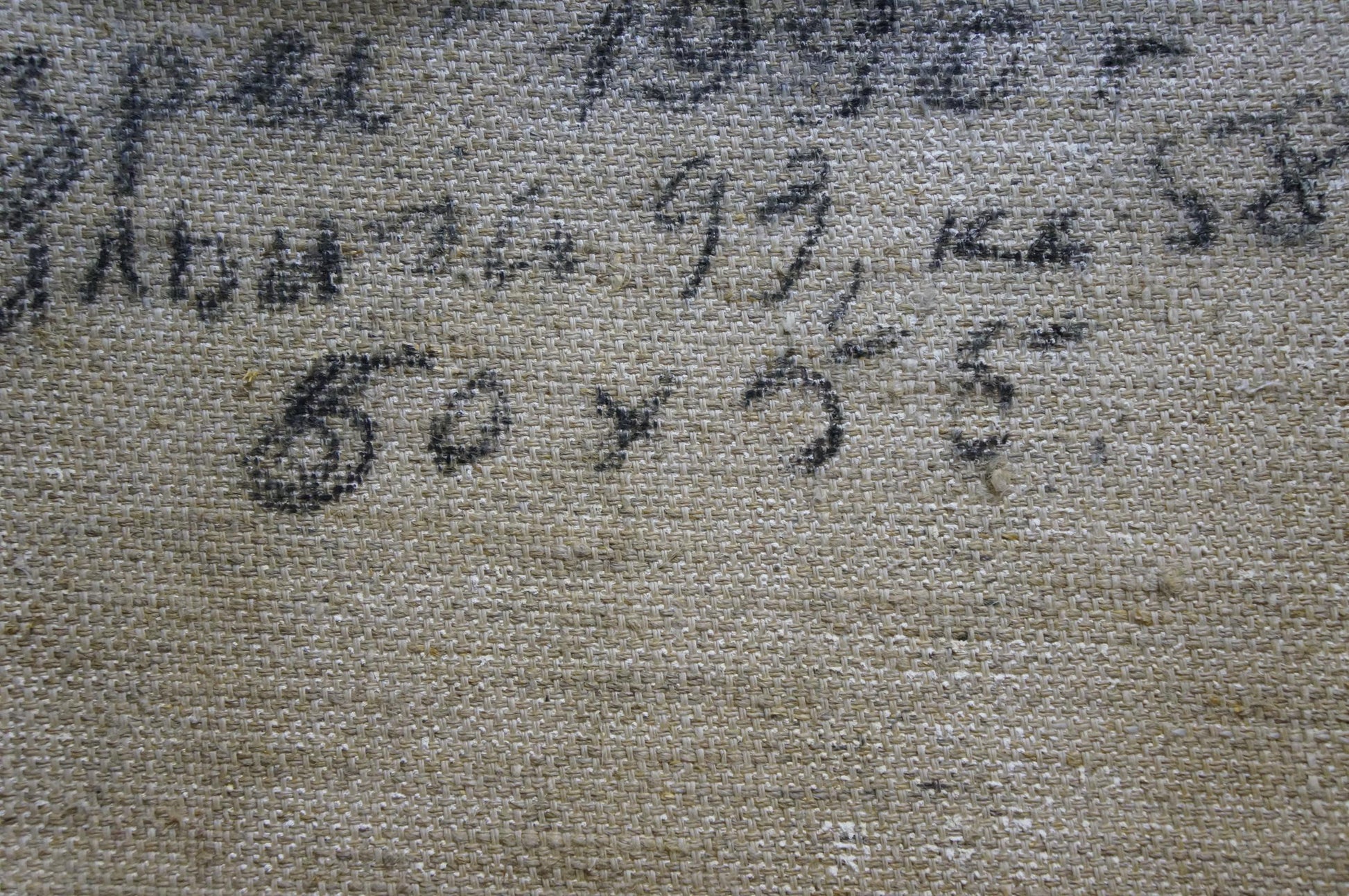 Back of Tolkunov Egor Egorovich oil portrait canvas with faded handwritten markings