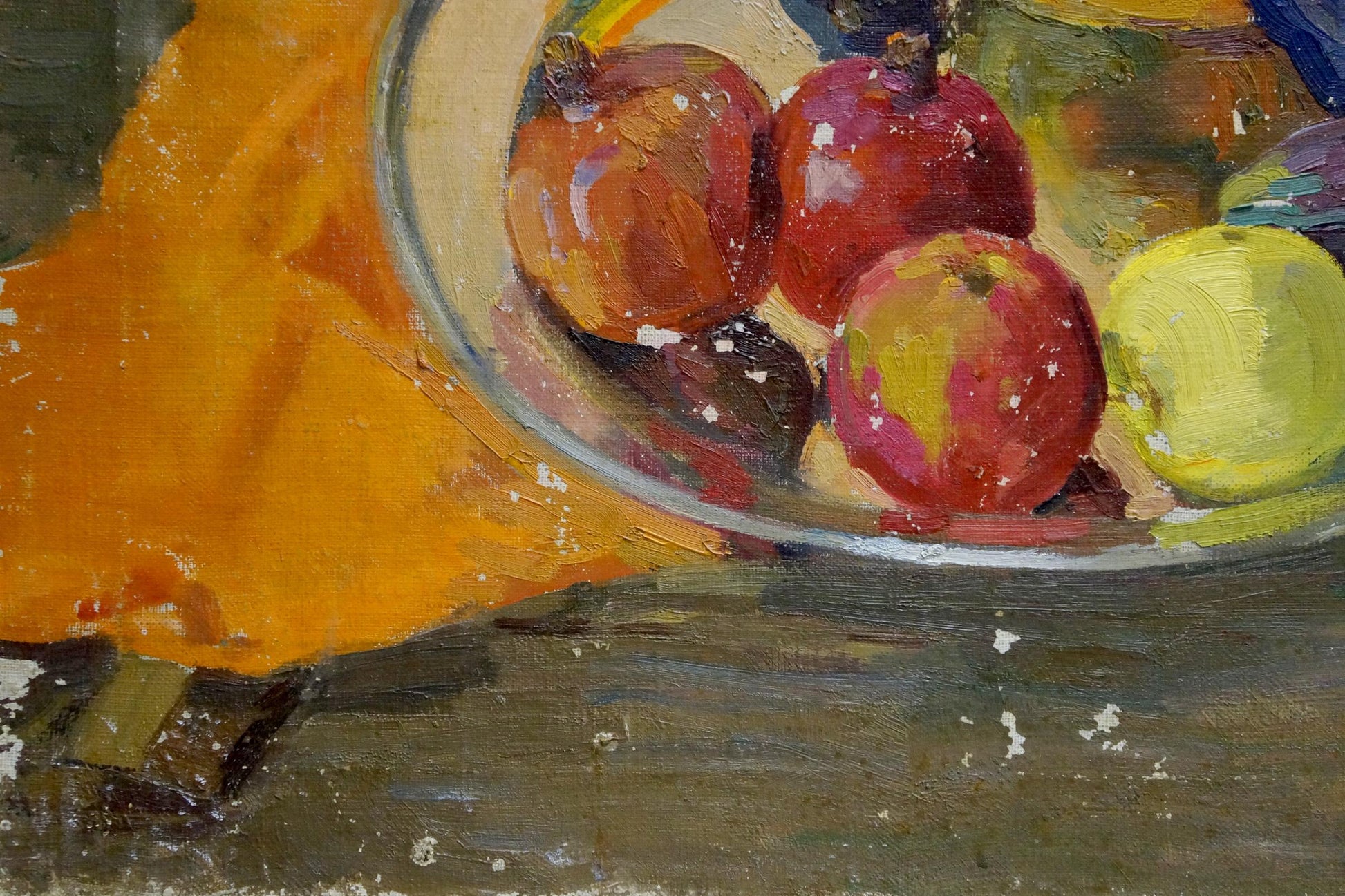 Oil painting by Kisil Grigory Alekseevich: pomegranates and apples in white bowl