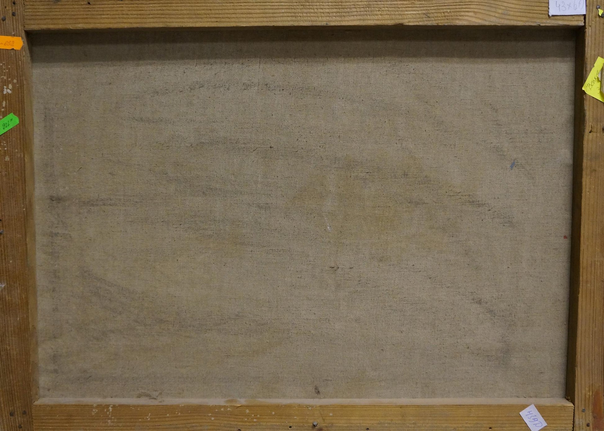 Back of Volkov Efim Efimovich oil painting still life canvas, worn beige fabric
