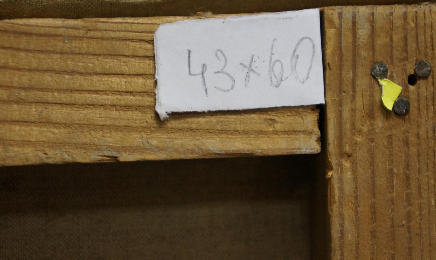 Back of Oil painting Still life by Volkov Efim Efimovich with 43x60 wood label