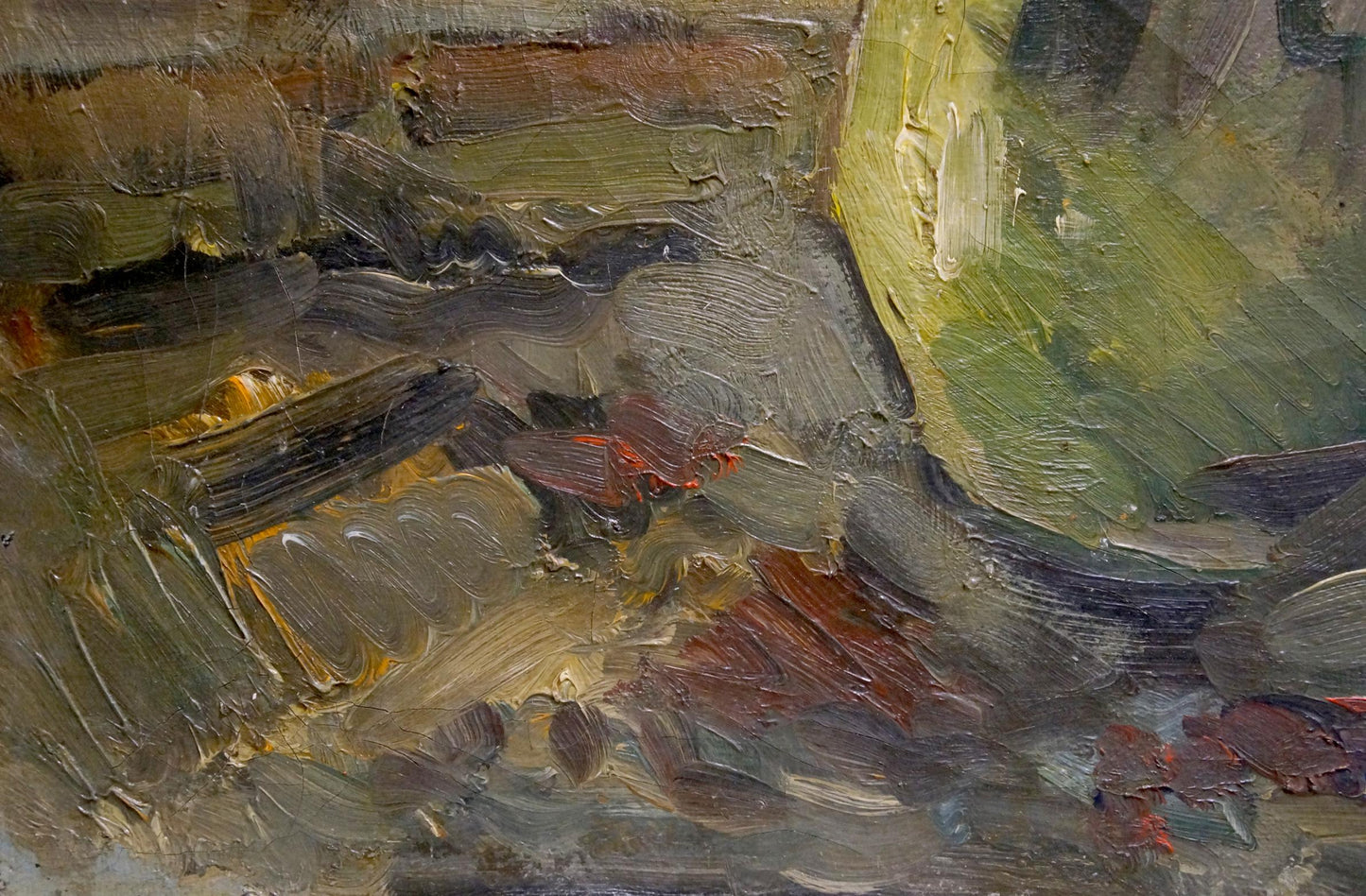 Oil painting Flowers A. Filme with thick impasto brushstrokes in earthy tones