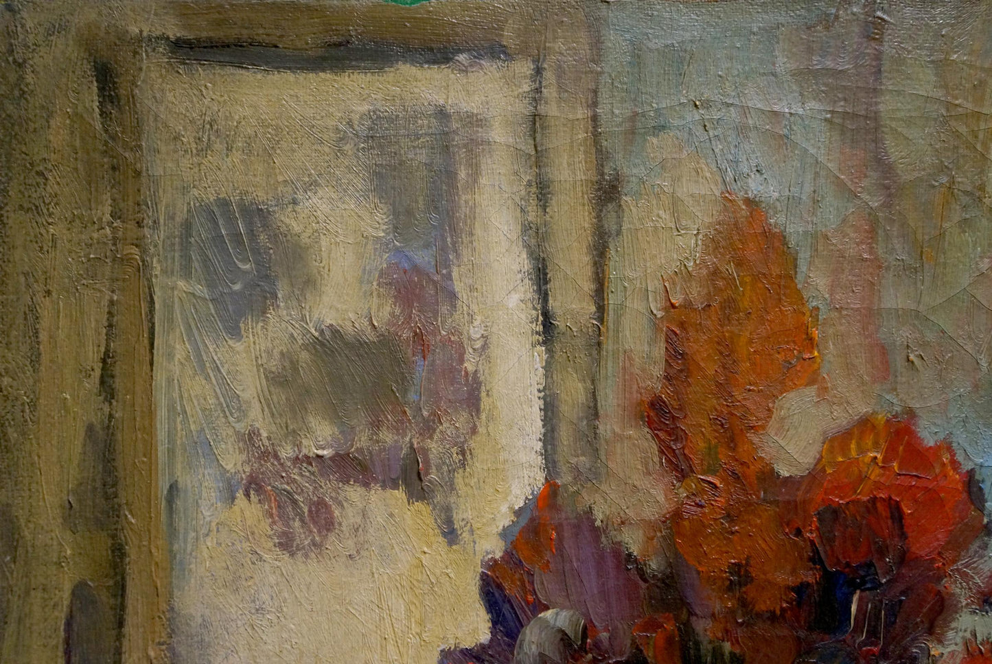 Oil painting Flowers A. Filme textured portrait with orange-red flowers