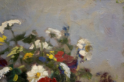 Oil painting Flowers Stepan Golub: vibrant bouquet of white, red, yellow flowers