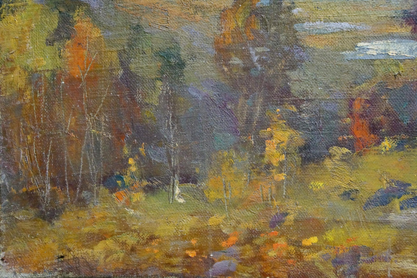 Oil painting Autumn Mynka by Alexander Fedorovich, textured autumn forest scene