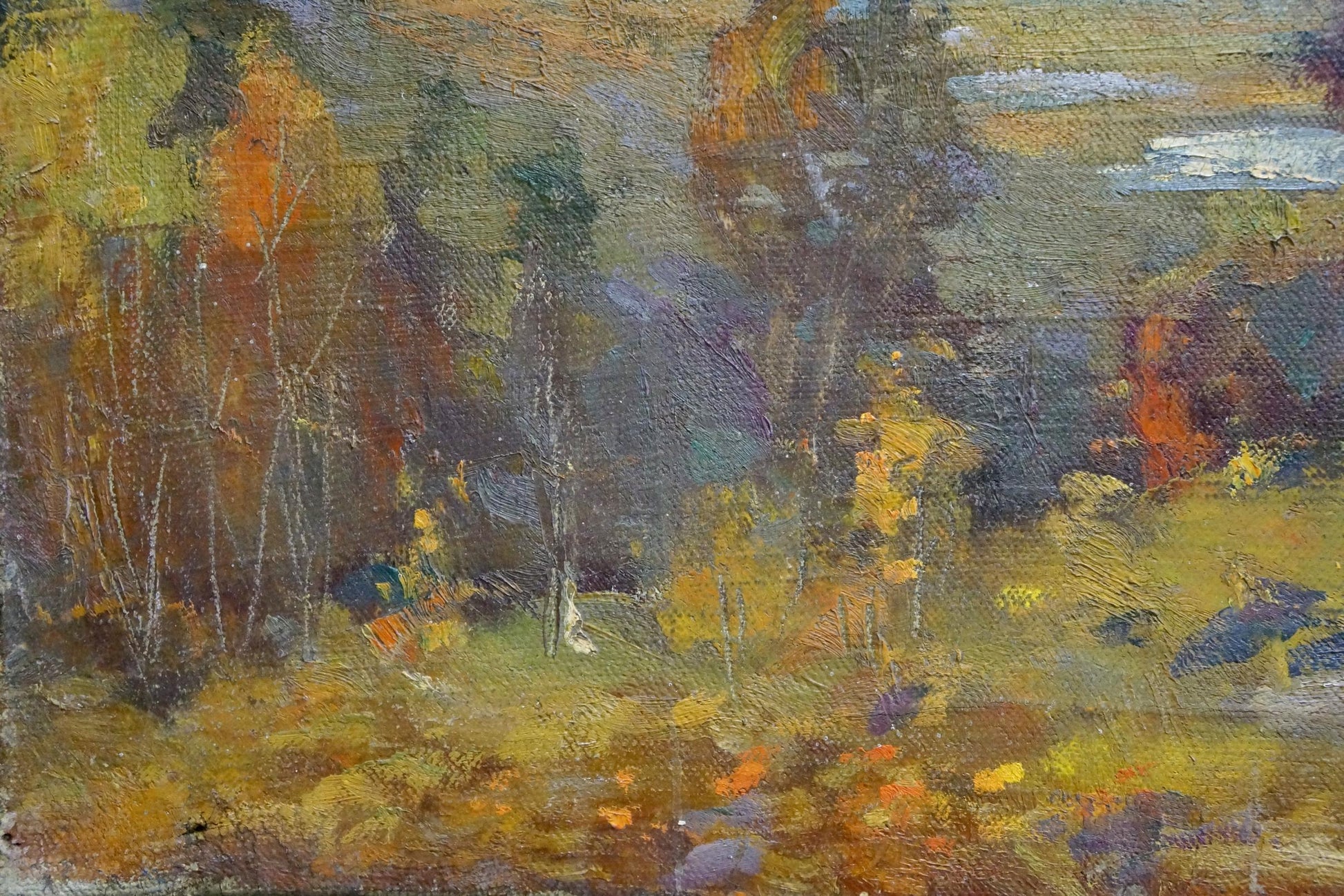 Oil painting Autumn Mynka by Alexander Fedorovich, textured autumn forest scene