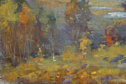 Oil painting Autumn Mynka by Alexander Fedorovich, textured autumn forest scene