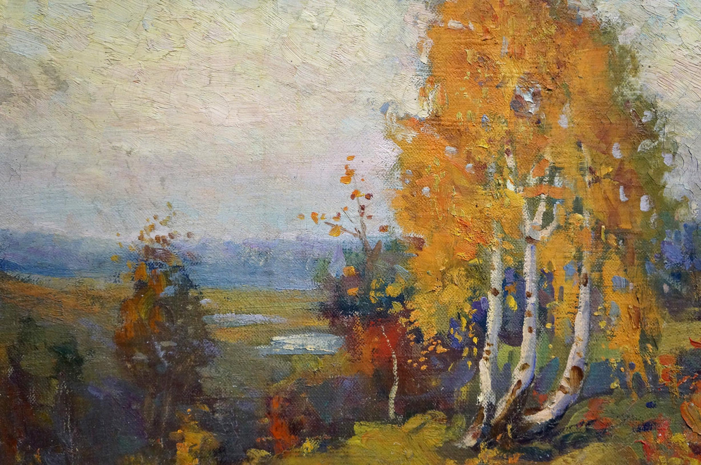 Oil painting Autumn Mynka by Alexander Fedorovich, birch trees in autumn