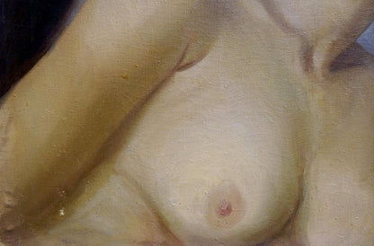 Oil painting of female figure realistic pale breast soft shading texture