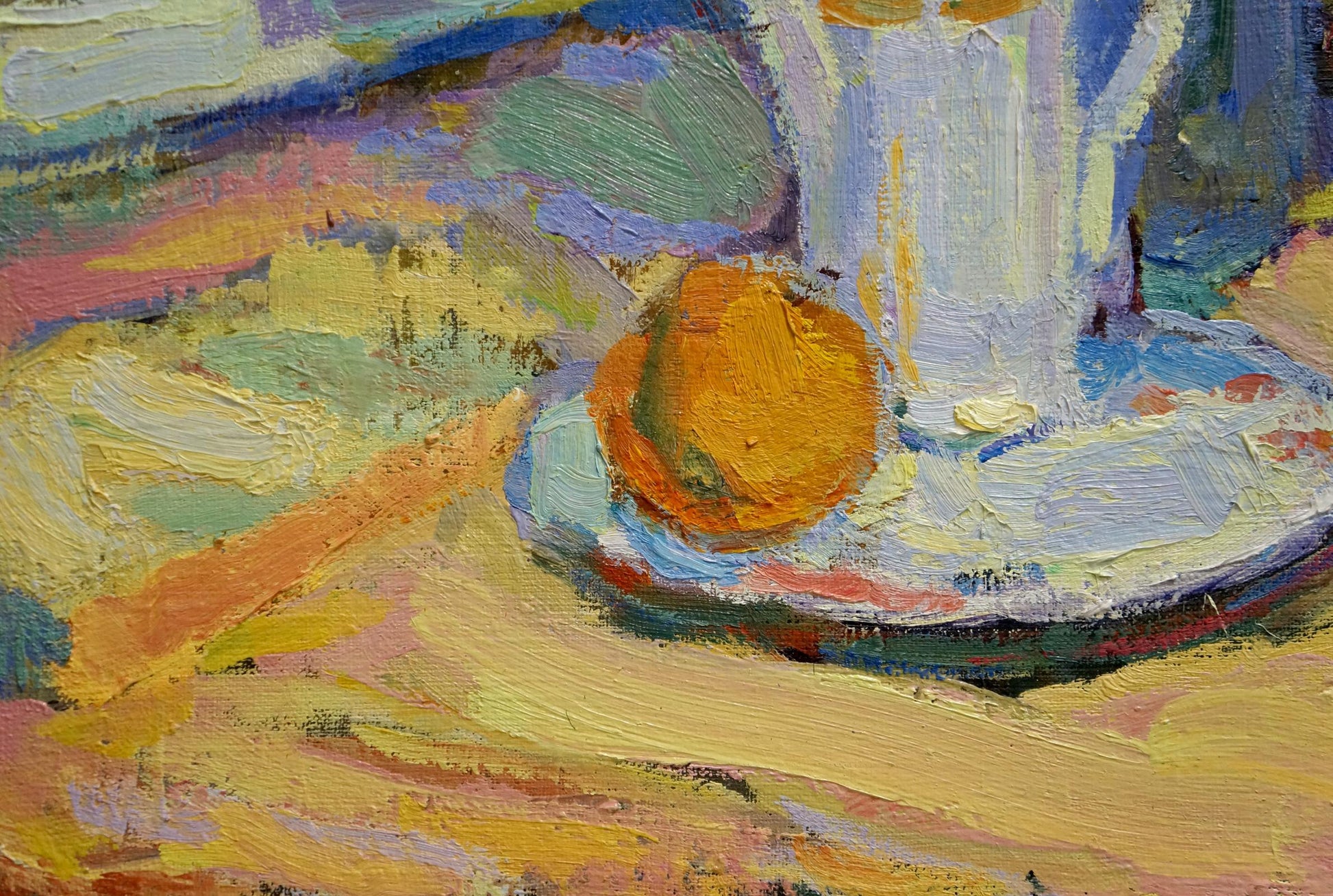 Oil painting of multicolored roses, lemon tea by Leonid Zaborovsky