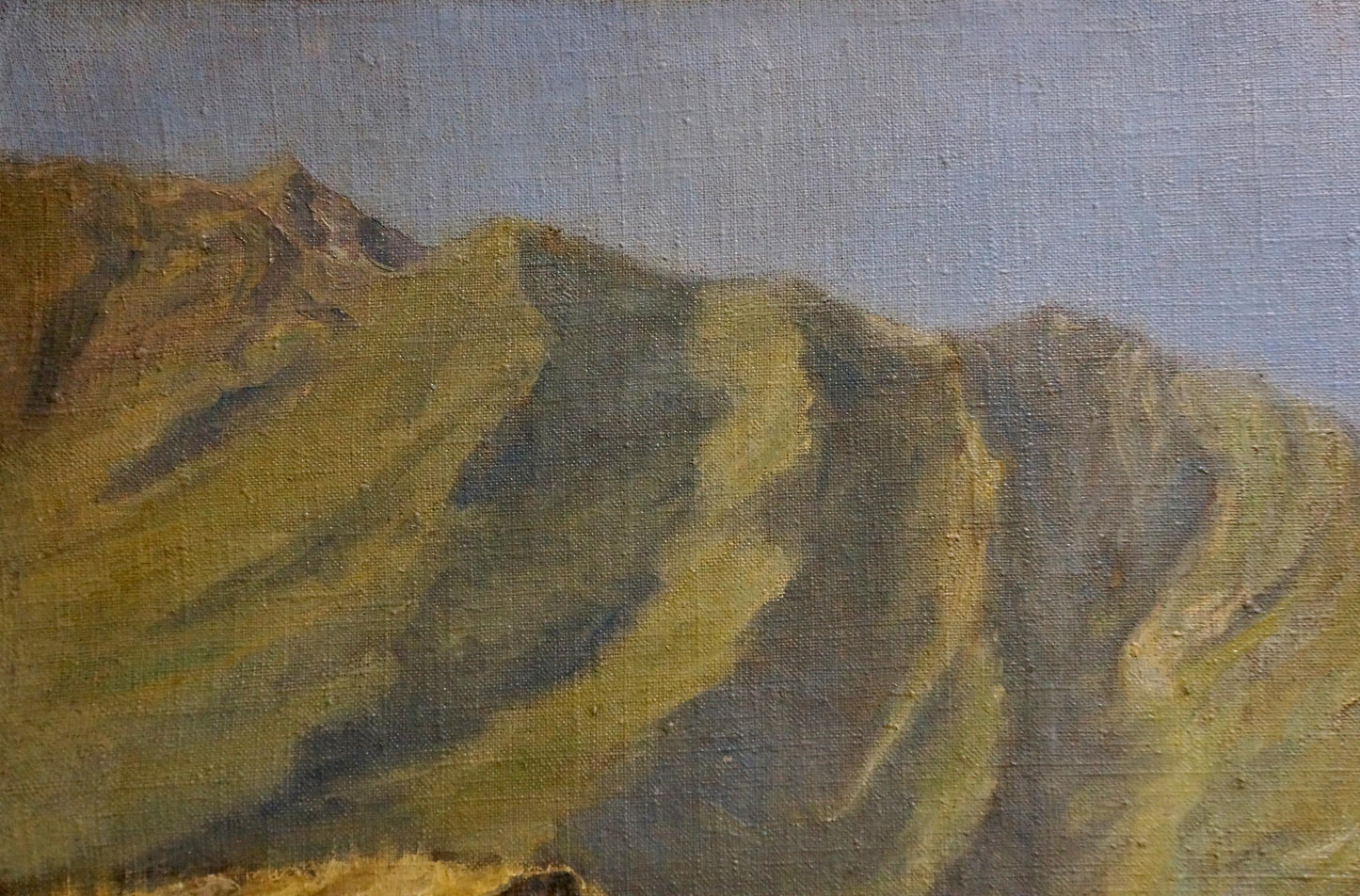Oil painting Foothills by Maslov Viktor Ivanovich, textured green brown mountains