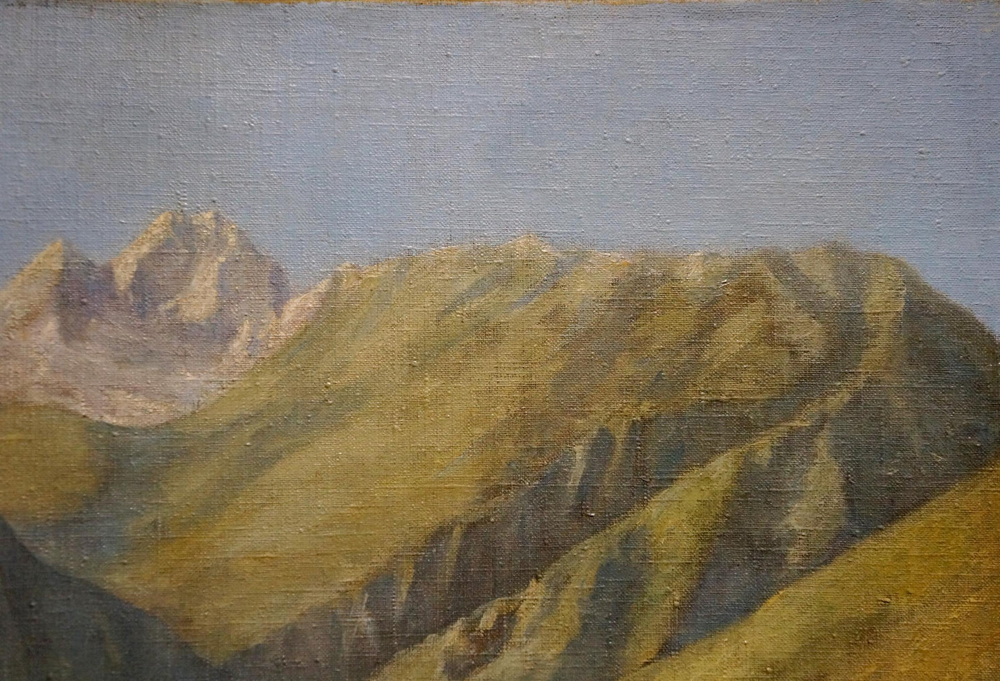 Oil painting Foothills by Maslov Viktor Ivanovich, rugged sunlit peaks