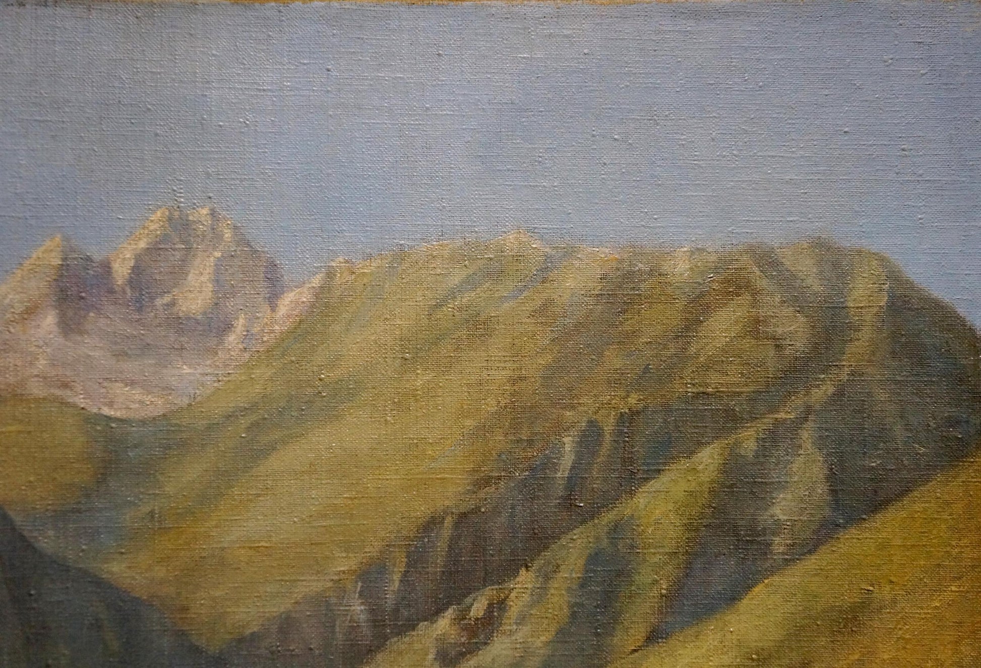 Oil painting Foothills by Maslov Viktor Ivanovich, rugged sunlit peaks