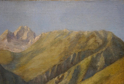 Oil painting Foothills by Maslov Viktor Ivanovich, rugged sunlit peaks