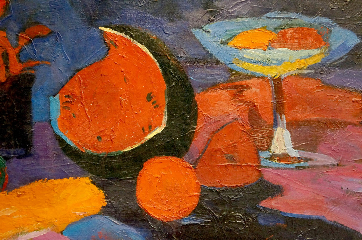 Oil painting of vibrant orange watermelon slice by Likhovid Georgy Ivanovich