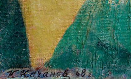 Oil painting Sleeping girl by Kachanov Konstantin Silovich in green yellow strokes
