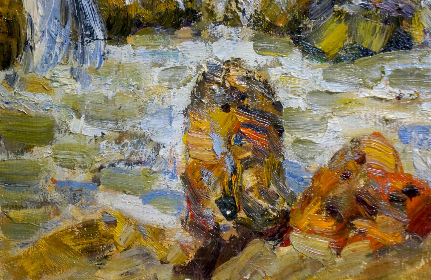 Impressionistic oil painting of rocky shore waves by Petr Kolomoitsev