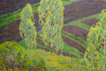 Oil painting Spring by Zlyden Yuri Fedorovich: impressionist trees on hills