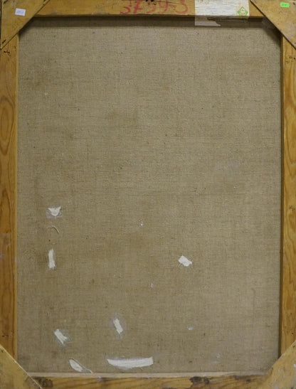 Back of worn beige canvas oil painting Spring Zlyden by Yuri Fedorovich