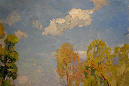 Oil painting of river landscape with autumn trees by Khodchenko Lev Pavlovich