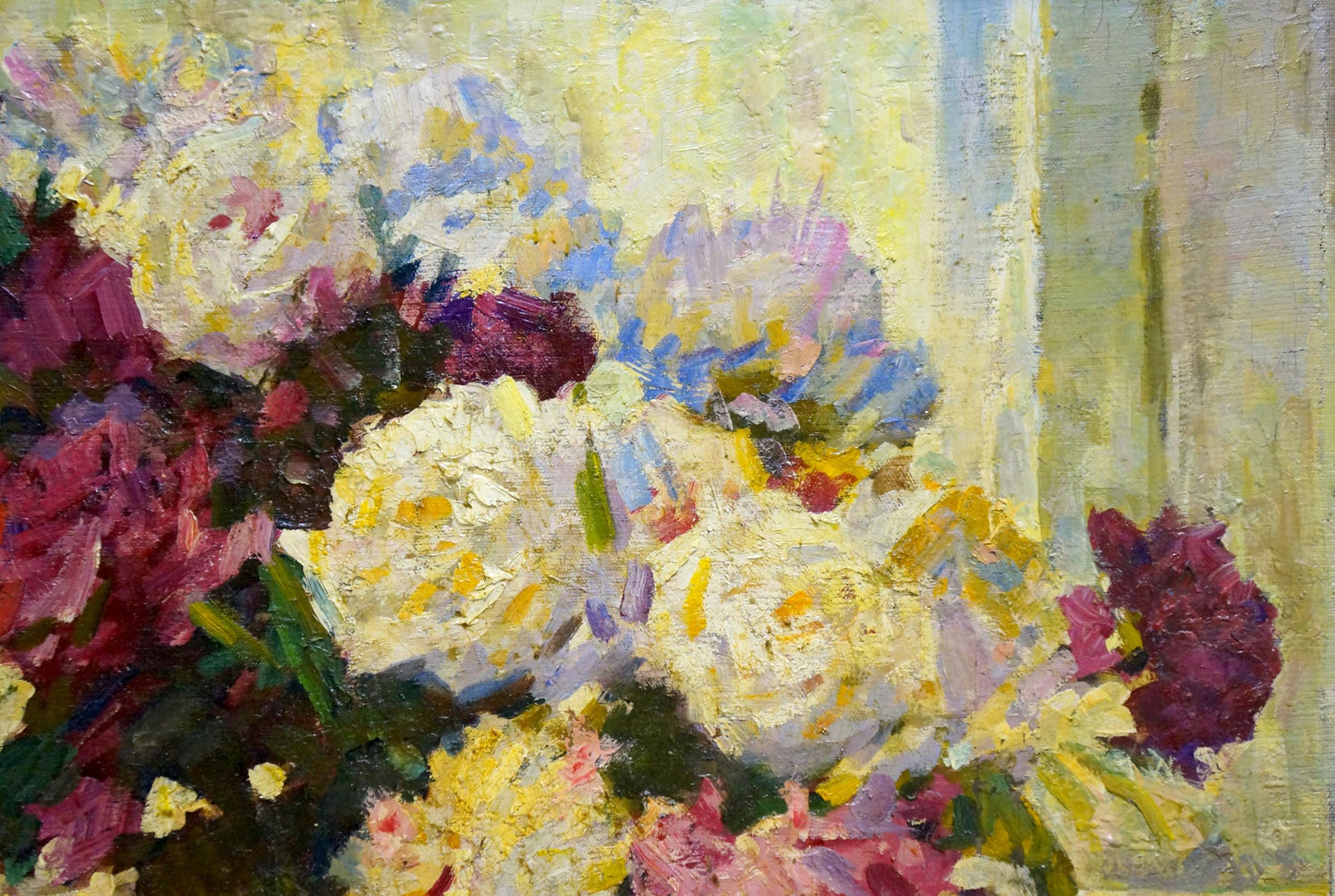 Vibrant impressionist oil painting of peonies by Logvinyuk Alexander Semenovich